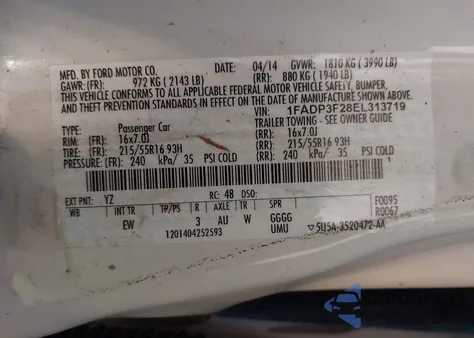 2014 Ford Focus Se from USA, damaged, VIN 1FADP3F28EL313719